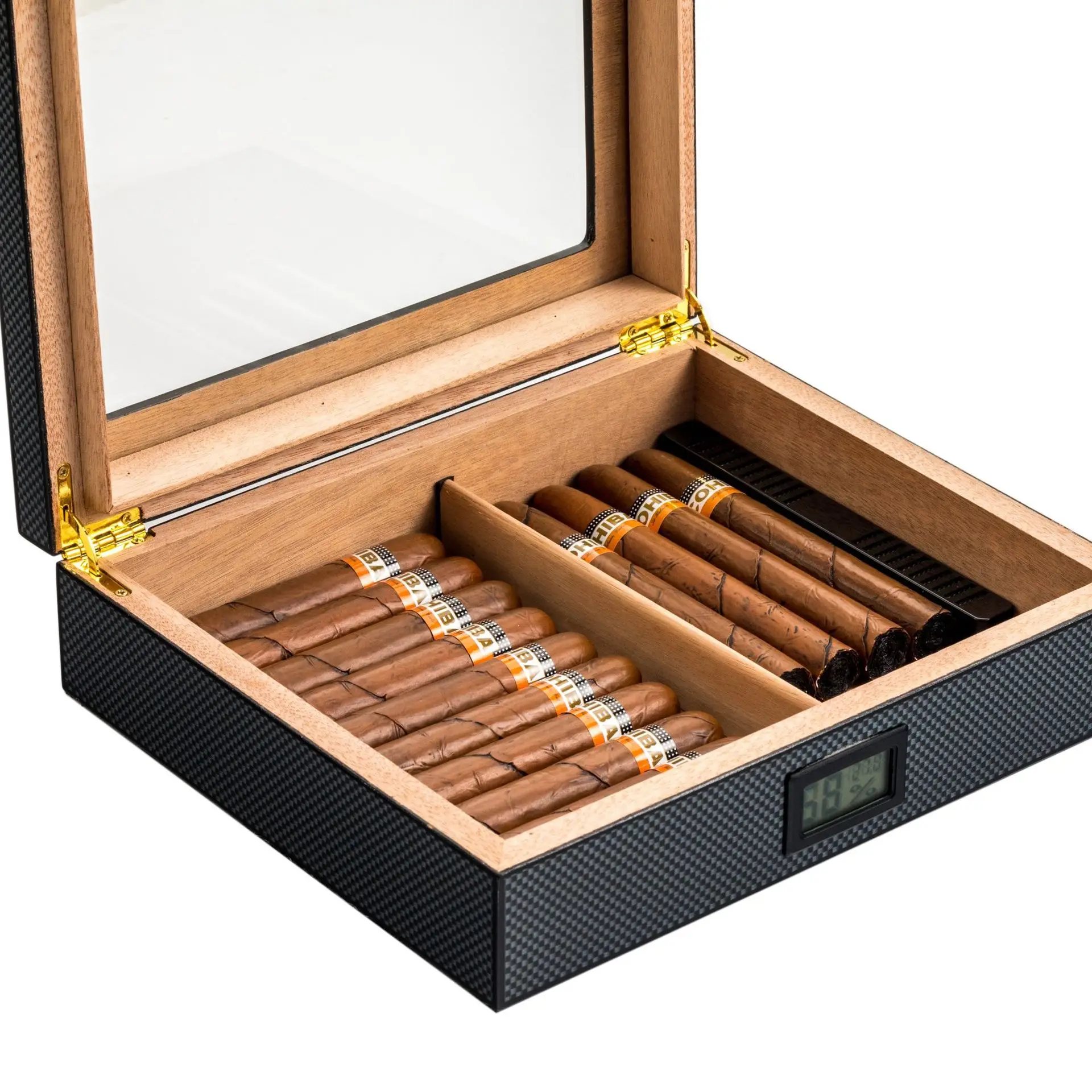 Portable Wooden Cigar Humidor With Glass Top Cigars Storage Box Cedar Wood Cigar Humidor