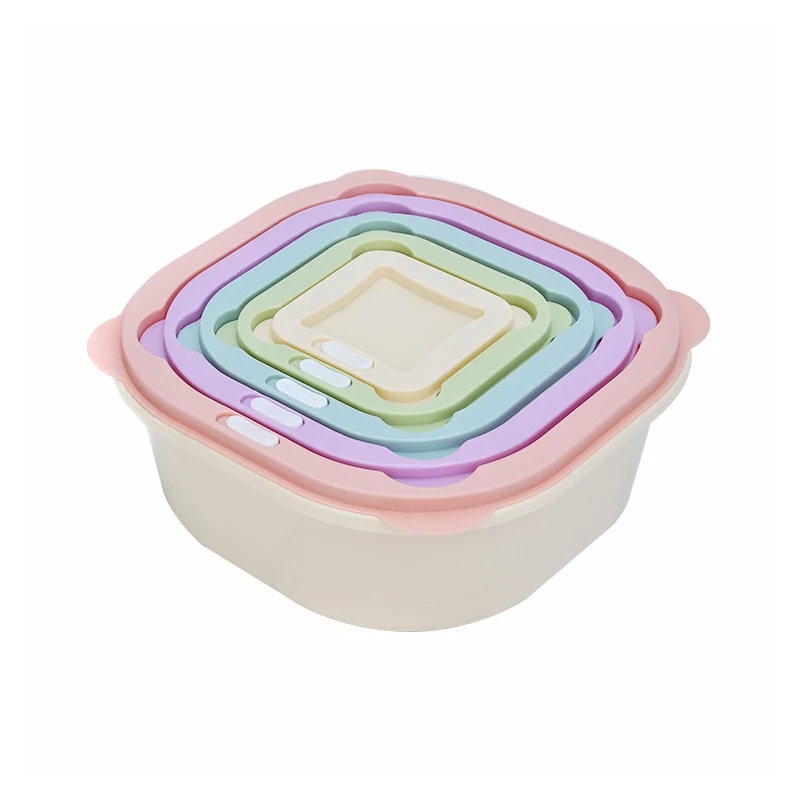 Set of 5  Square Microwavable Plastic Food Containers Bowls Storage Lunch Boxes Multi Size Round containers with  Lids