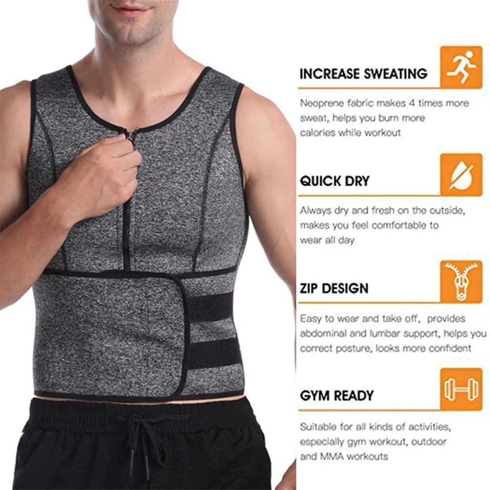 TENNEIGHT Mens Sweat Sauna Band Shapewear Tummy Control Fat Burning Slimming Vest Full Body Shaper for Men
