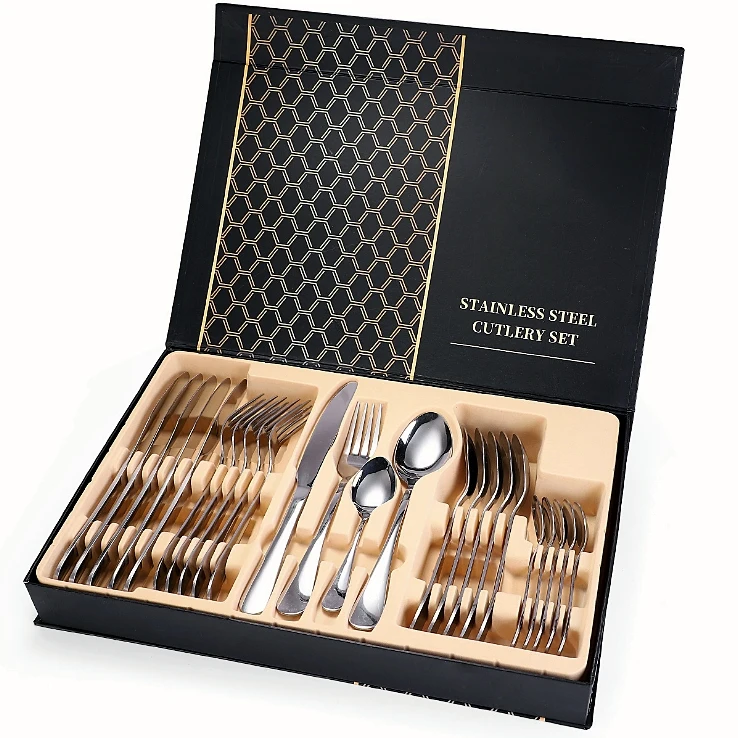 Luxury Gold Cutlery Set Stainless Steel Utensils Knife Fork Spoon Flatware Set Gradient Sliver Cutlery Set with Gift Box
