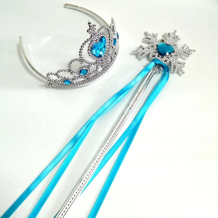 Frozen Birthday Party Supplies 2pcs/set Girls Princess Tiara Crown Magic Wand Kids Crown Rhinestone Tiara