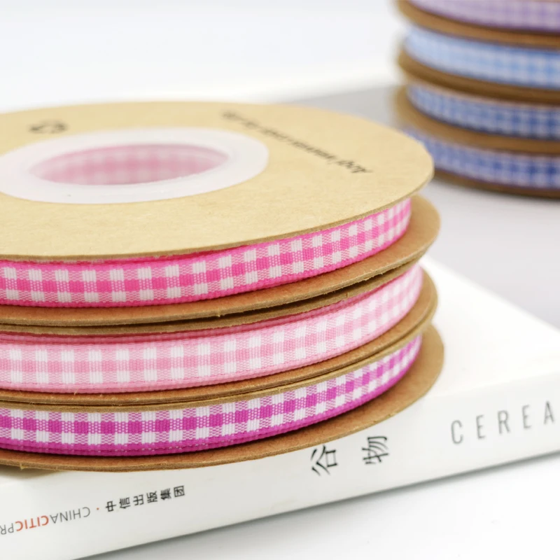 
Factory direct sale 6MM High quality Gingham ribbon for festival decroation gift box packing hair bow ribbon roll 