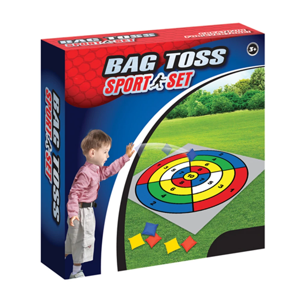 Kids summer indoor and outdoor toss game mat with beach bean bag set