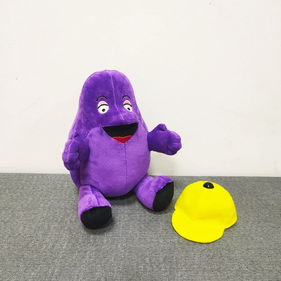 Hot selling plush animal cartoon plush animal purple ghost face shaking plush ghost face yellow hat plush toy