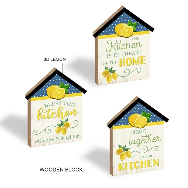 Lemon Theme 20x25x2.5cm House shape or Customized Wooden Block with 3D Lemon and Roof  Hot Sale Wholesale Wooden Ornaments