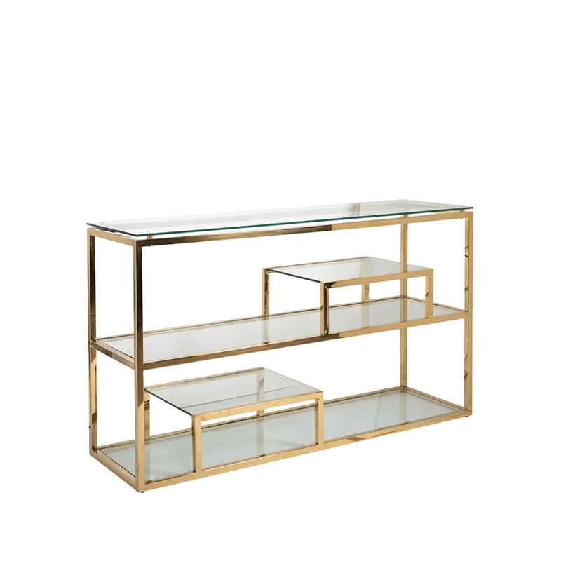Gold Stainless Steel Home Living Room Furniture  Glass Top Console Entrance Table