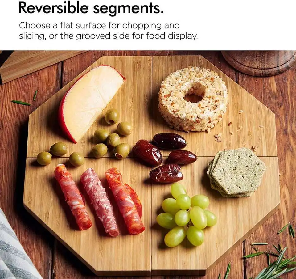 Bamboo cheese board with display stand, wooden deli platter and meat serving board for housewarming, parties and weddings