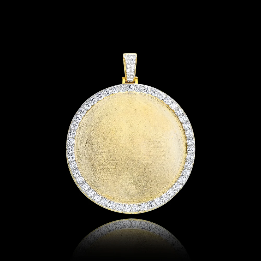 Popular Pedant Zircon Brass Material Gold Plated One Circle Diamond Iced Out Lager Round Photo Pendants