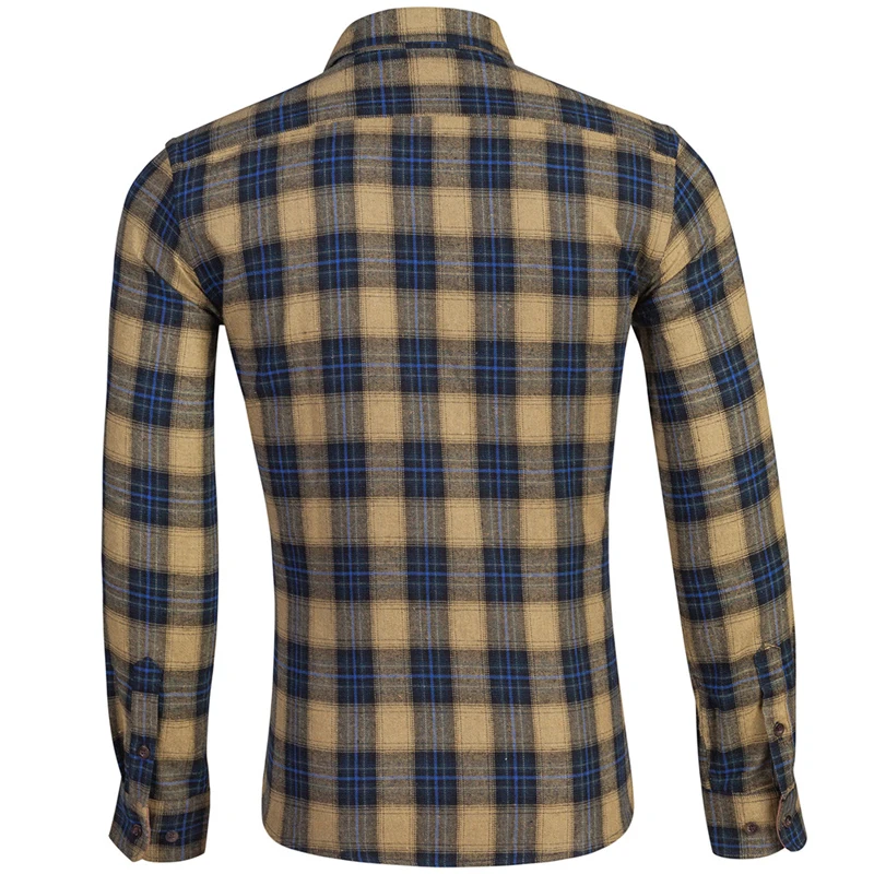 Custom Mens Casual 100 Cotton Plaid Flannel Button Down Shirt Double Pockets Dress Shirts Long Sleeve Formal
