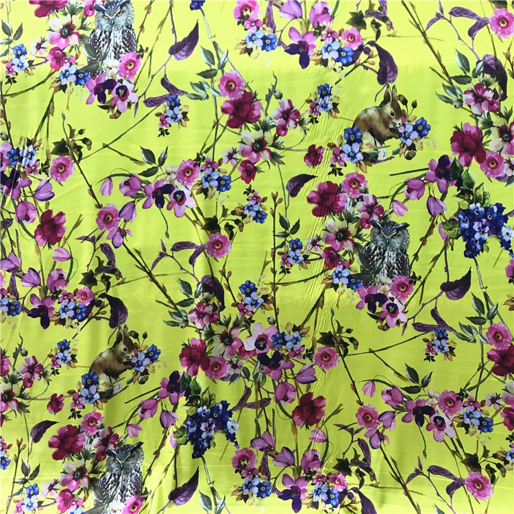 Animal Floral Print Silk Viscose Spandex Fabric Satin Fabrics 16mm Viscose Fabric