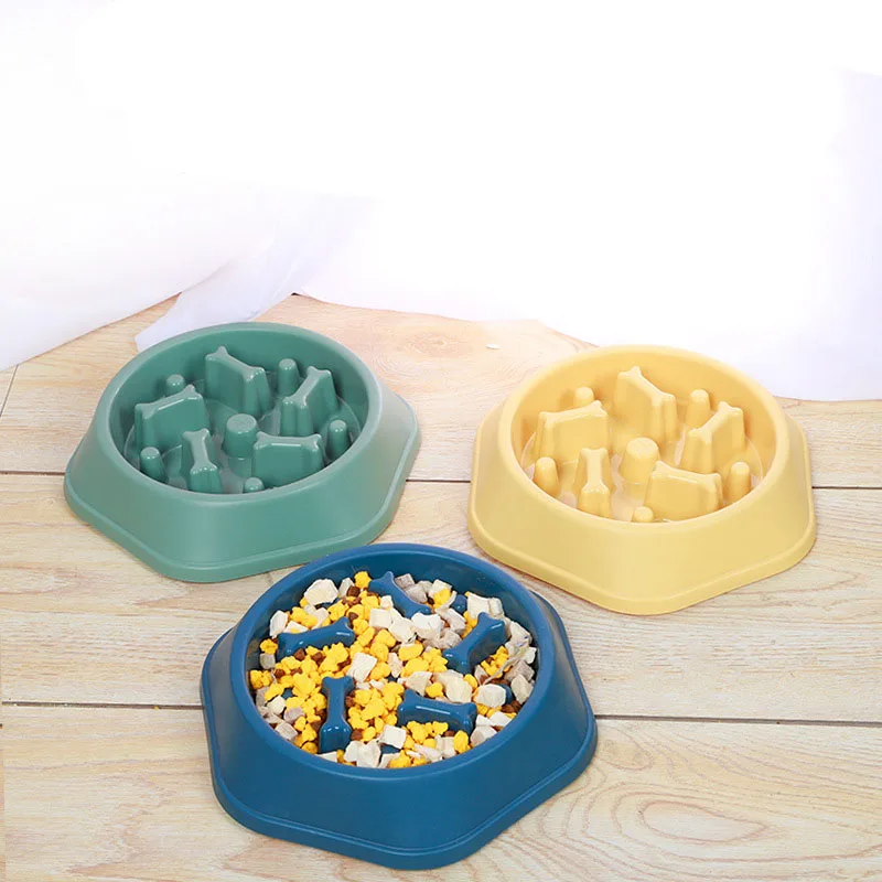 2022 New plastic pet slow feeder multicolor pet rice bowl dog bowl bone anti choking slow food bowl
