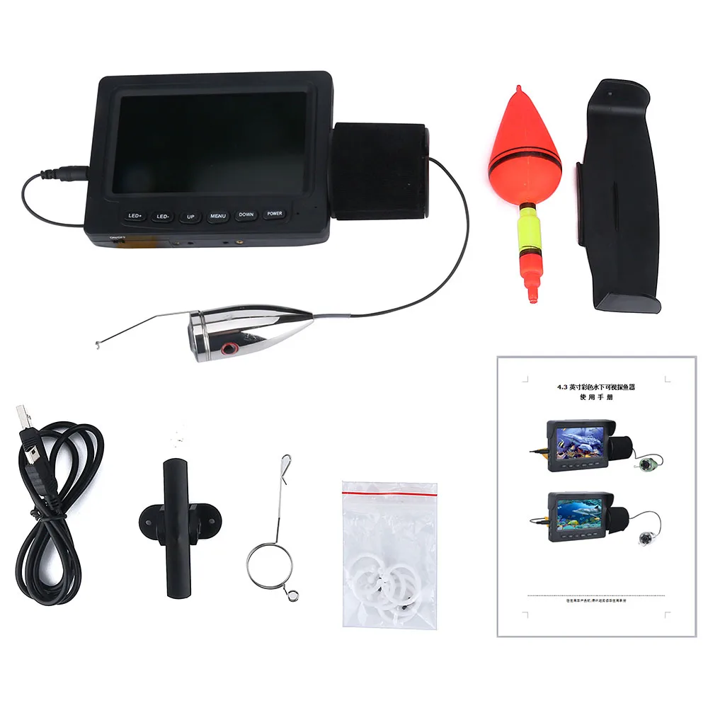 4.3 Inch 15M 1000tvl ip68 waterproof  Underwater Fishing Video Camera Kit with 6 PCS White LED Lights for river fishing