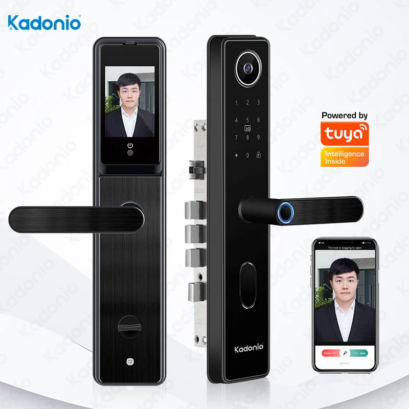 Kadonio Built-in Screen Remote Unlock Tuya WiFi Digital Electronic Smart Door Lock With Camera