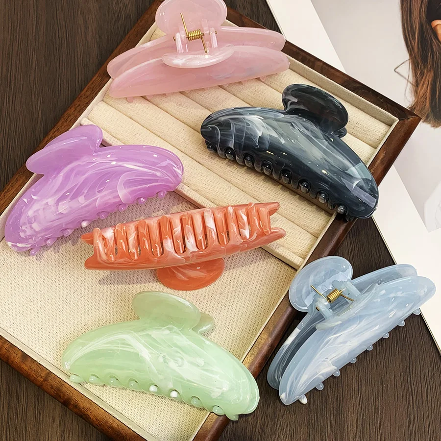 Sayoung Hair Accessories 11cm Large Plastic Clips Claws Half Moon  Marble Colors Hair Clips For Thick Hair