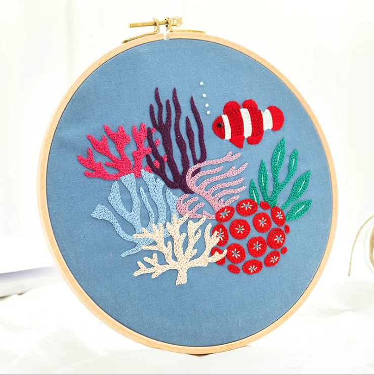 
Beginners Hand Embroidery Materials Package Includes Embroidered Cloth Printed with Fish Series 