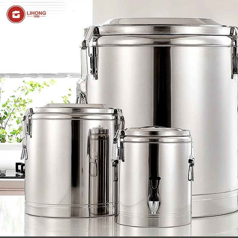 LIHONG 10L/20L/30L/40L/50L/60L/70L/80L/90L/100L Stainless Steel Industrial Cooking Pot Insulation Bucket Soup & Stock Pots