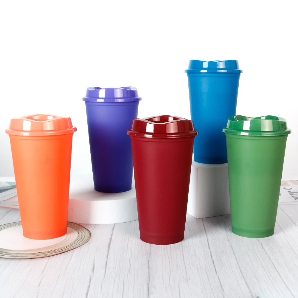 Eco Friendly Hot 16Oz Color Change Travel Pp Custom Plastic Mug Reusable Coffee Cup With Lids