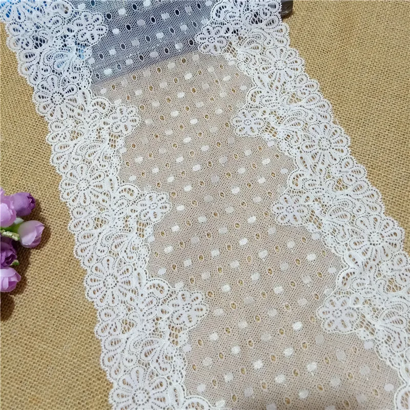 
The latest custom 23CM flower pattern elastic soft mesh eye spandex George white lace fabric for women underwear mosquito 