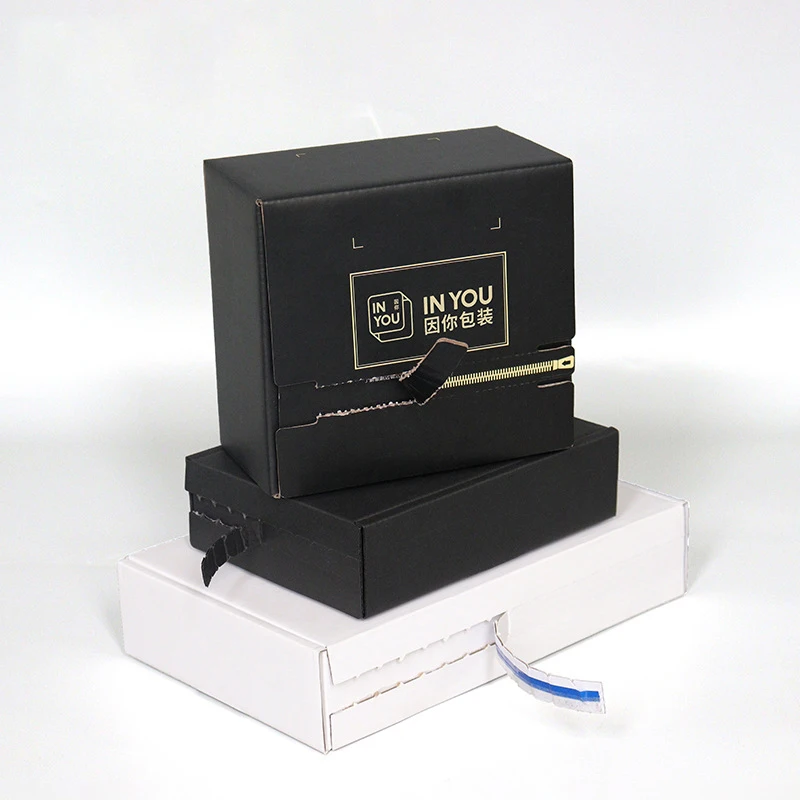 Zip Lock Closure Corrugated Rigid Mailer Paper Shipping Box Tear Off And Peel Off Strips