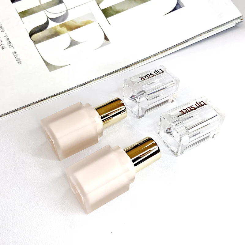 Pink Transparent Acrylic Lid Lipstick Tube Container  Square Unique Lipstick Tube With Thick Wall