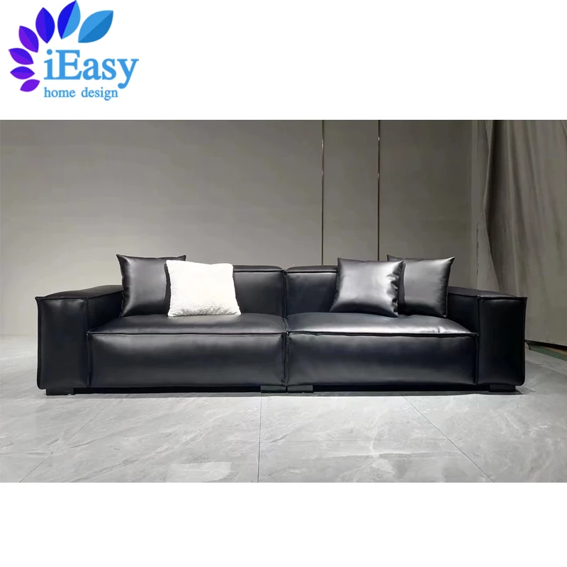 Фабрика iEasy Foshan роскошный современный черный цвет итальянский импортный кожаный диван дизайнерский для гостиной купить из Китая