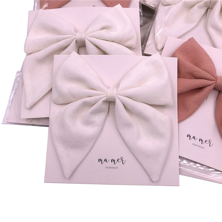 Индивидуальные Логотип Упаковку из хлопка и льна для волос лук заколки в морском стиле с бантом для маленьких девочек, женские аксессуары для волос