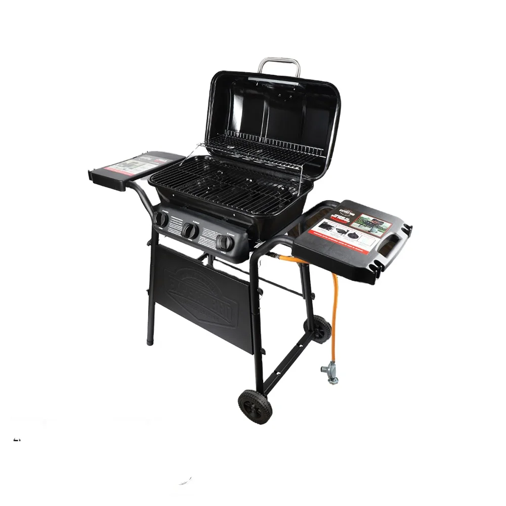Garden counter top smokeless gas and charcoal barbecue outdoor gas grill with 2 side table