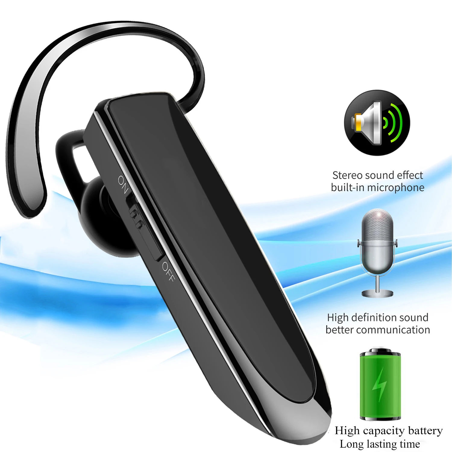 Hot sale best wireless single ear  headset earphone earpiece for business person and truck driver