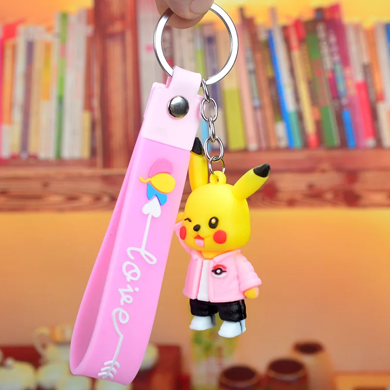 Lilangda Cute Cartoon Anime Keychain Wholesale Soft PVC Keychain Bag Hanging Accessories Pikachu Car Keychain