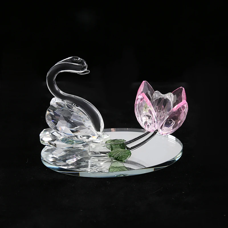 CJ-Fashionable Newly Custom Wedding Birthday Souvenir Gift Decoration Crystal Swan Set With Flower