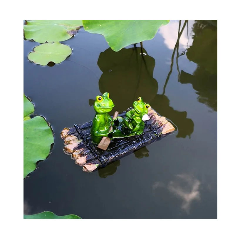 Artificial Resin Craft Yoga Frog Sculpture Animal Model Statue Floating on a Lotus Leaf Pond Decoration