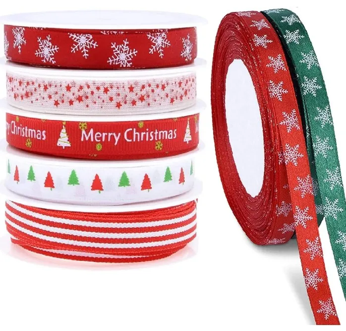 Christmas red green snowflake reindeer ribbons for Birthday New Year Christmas gifts wrapping packaging festival party supplies