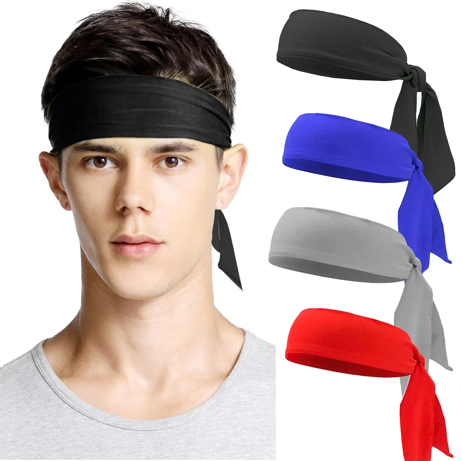 Wholesale Elastic Fitness Pirate Headbands Polyester Sports Running Tennis Tie Back  Ninja Headbands