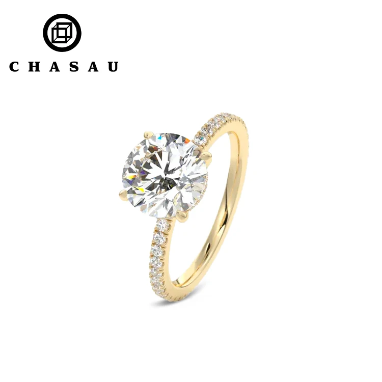 Classic 925 Sterling Sliver 2CT 8mm D color VVS Round Cut Moissanite Simple hidden halo Engagement Ring for Women