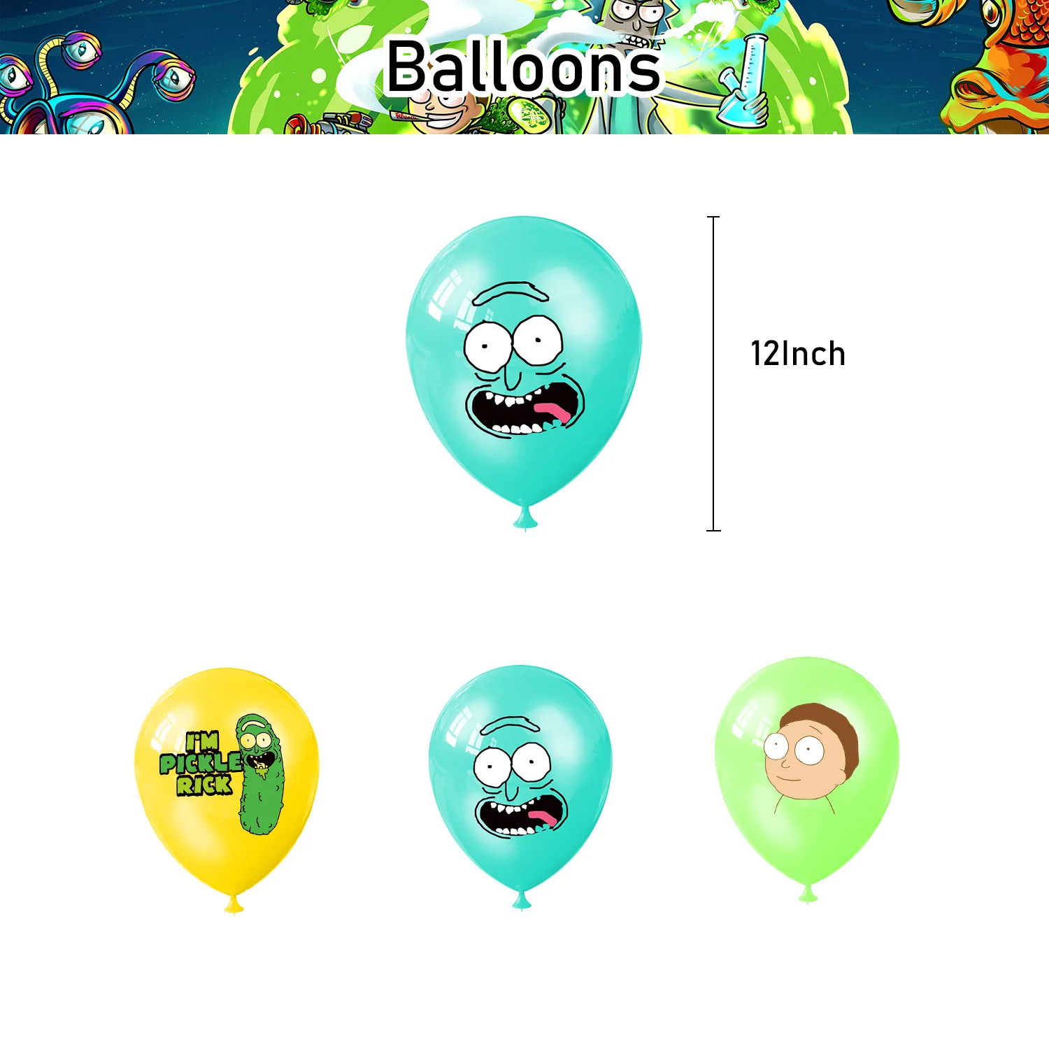 Rick And Morti Theme Birthday Party Decoration For Kids Pull Flag Latex Balloon Cake Arrangement Scene Decoration Supplies