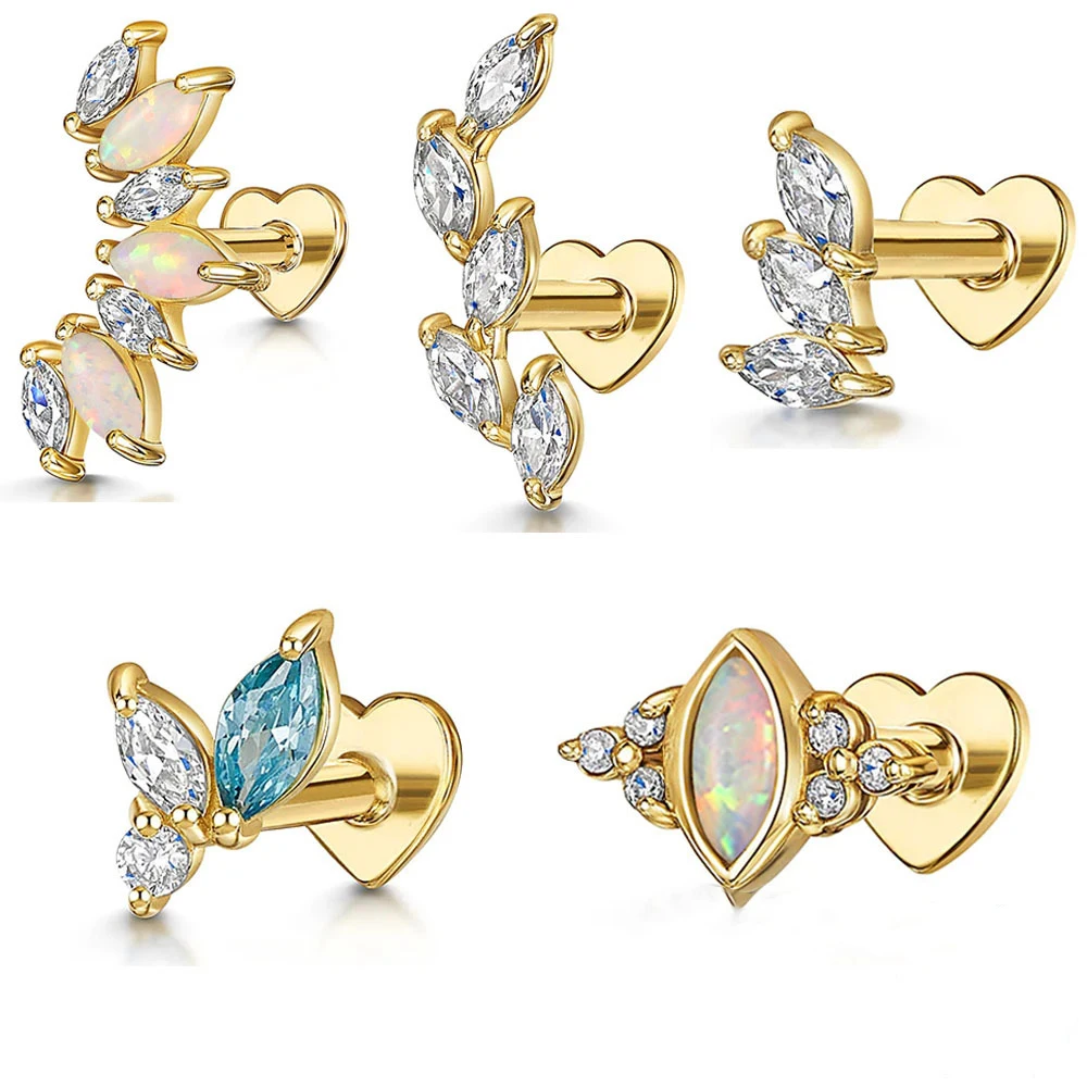 2024 hot selling new S925 pure silver horse eye zircon heart-shaped flat head threaded cartilage puncture earring