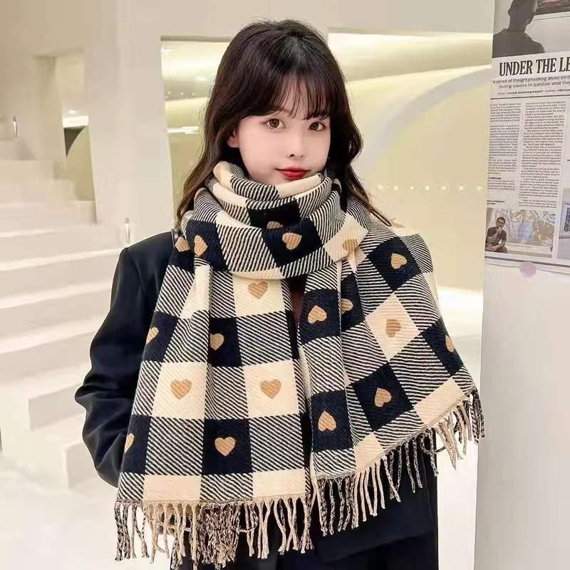 Hot plaid scarf for women winter Korean double-sided designer new cashmere scarf