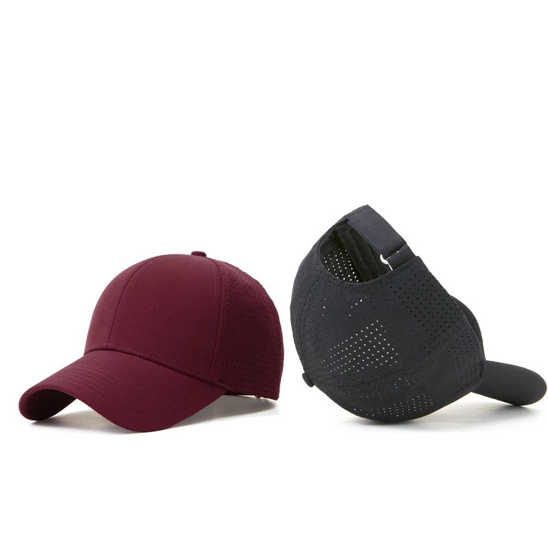 Premium Quality Waterproof Polyester Dry Fit Baseball Caps Laser Cut Hole Perforated Sports Cap For Men