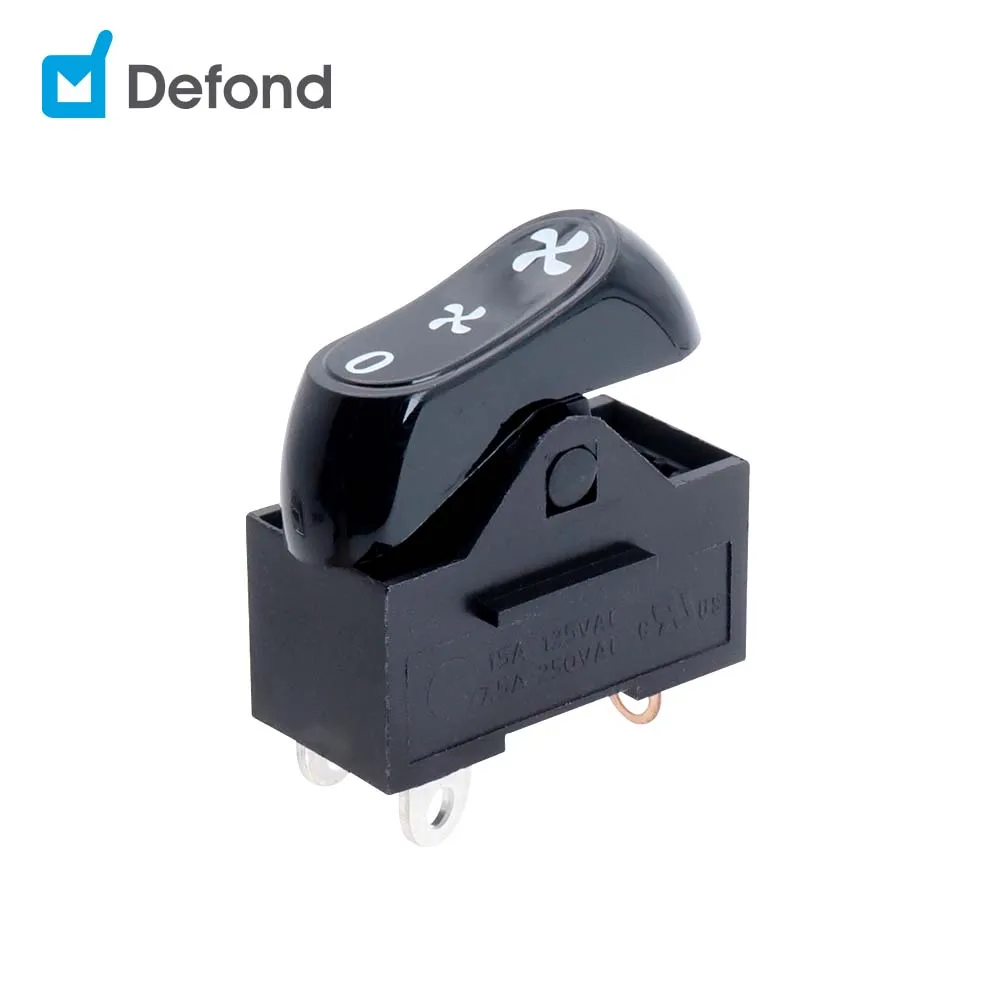 Defond ARG-1215B-P-JKS34-85R SPDT 3 position hair dryer switch 10A 250 T85 5e4 15a 125vac 7.5a 250vac 3 way rocker switches