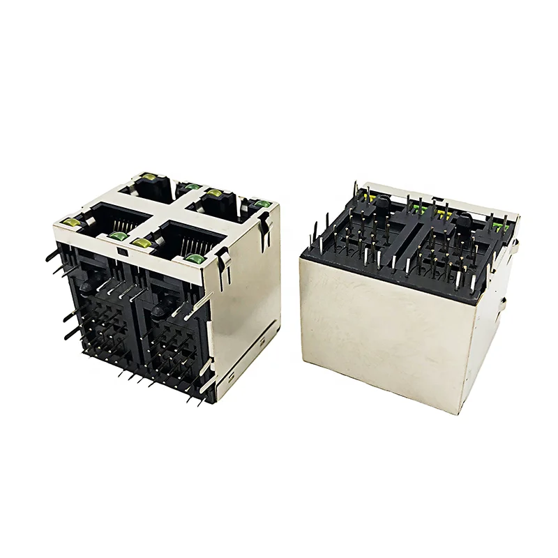 Модульные Разъемы 5921 RJ45 PCB Jack, 2x2 порта, экранированные и светодиодные