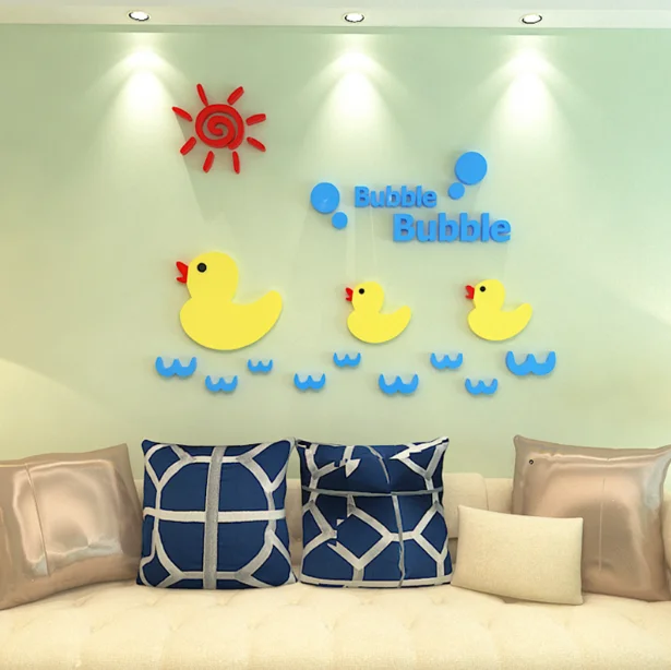 3D Stereo Duck Crystal Acrylic Wall Sticker Children Cartoon Cute Decorative Wall Decal Removable PVC Sticker Kids Wall Decals