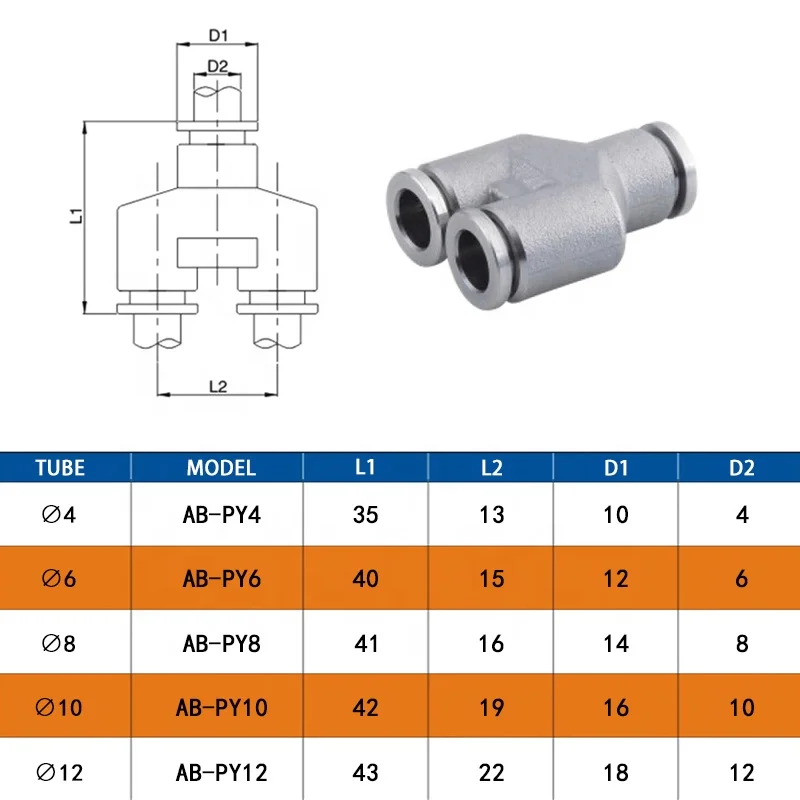 Tee union Y stainless steel push to connect fittings air line fittings 3 way for 4mm tube