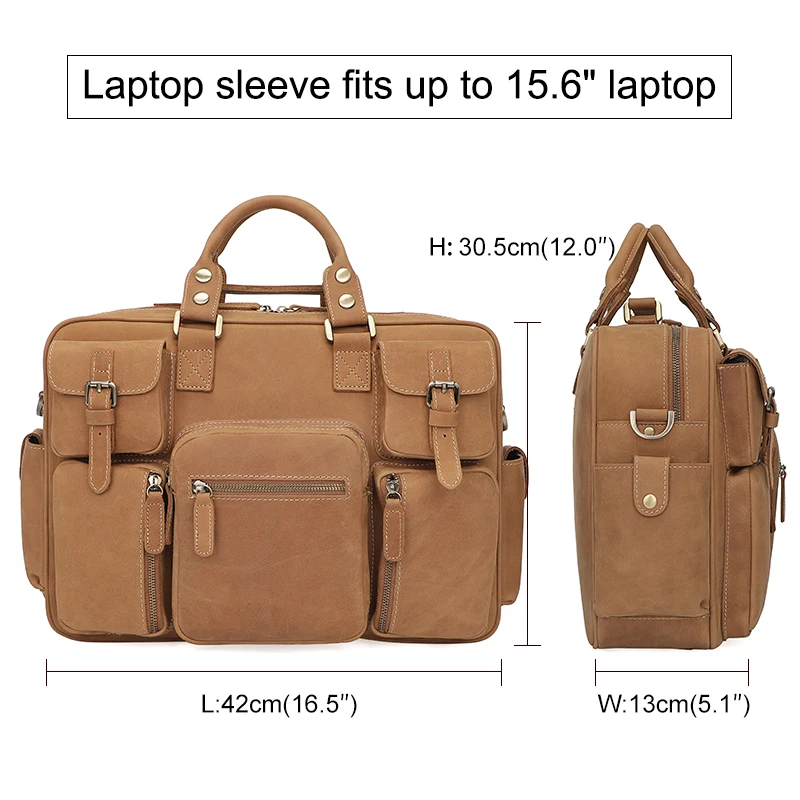 New High Quality Luxury 15.6 Inch Crazy Horse Leather Briefcase Men Satchel Laptop Genuine Leather Soft Briefcase Bag