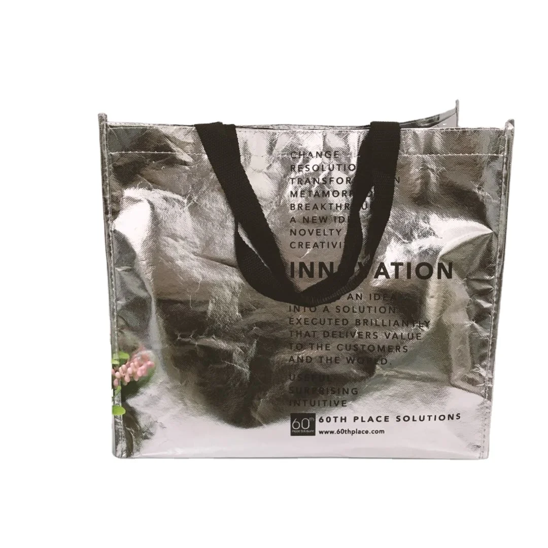 Fashionable Foldable Reusable Laser Metallic Gold Grocery Nonwoven Shopping Bag Laminated Non Woven Shiny Tote Bag