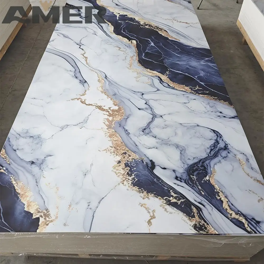 Paste Install Wall Panel Pvc Marble Sheet Uv Highlight 3d Print 1.2*2.4m Custom Pattern Decorative White 3d Model Design 5 Years