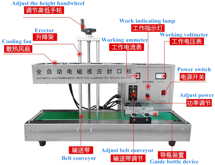 35-85mm Electromagnetic Continuous Heat Induction Sealer Aluminum Foil Film Honey Plastic Bottle Capping Sealing Machine