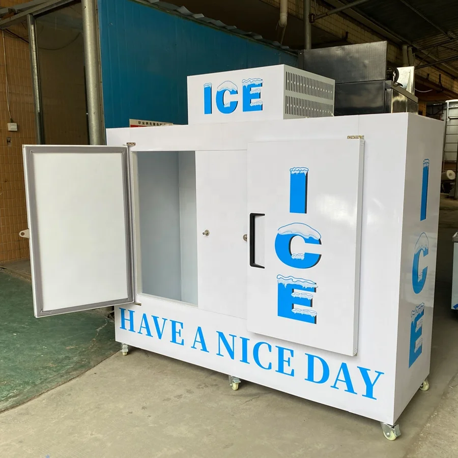Double doors cold wall ice bags merchandising storage freezer box