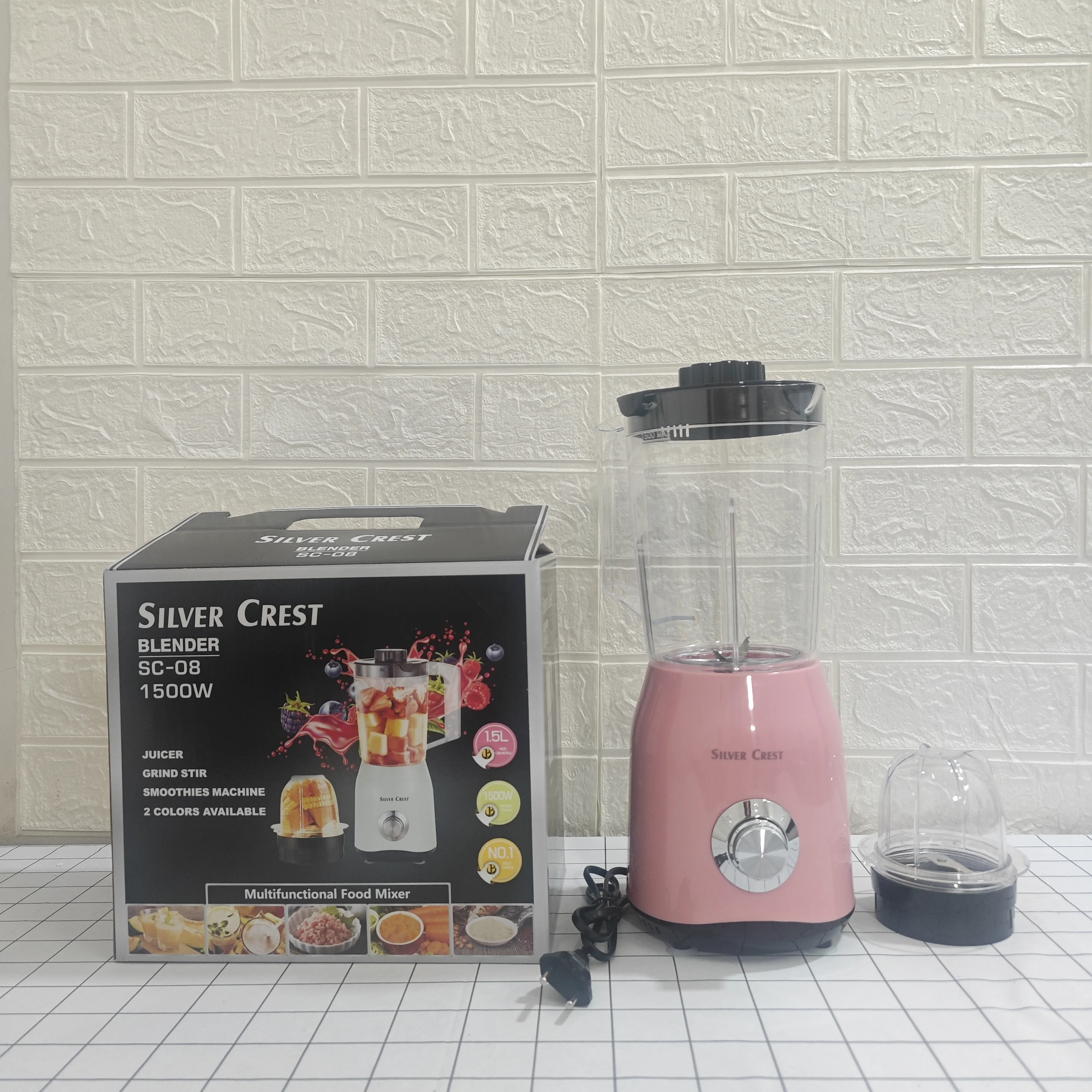 Hot Sale Blender 1.5L Capacity 1500W High Speed Silver Crest Mixer Big Commercial Blender Motor Healthy Machine 2 in 1