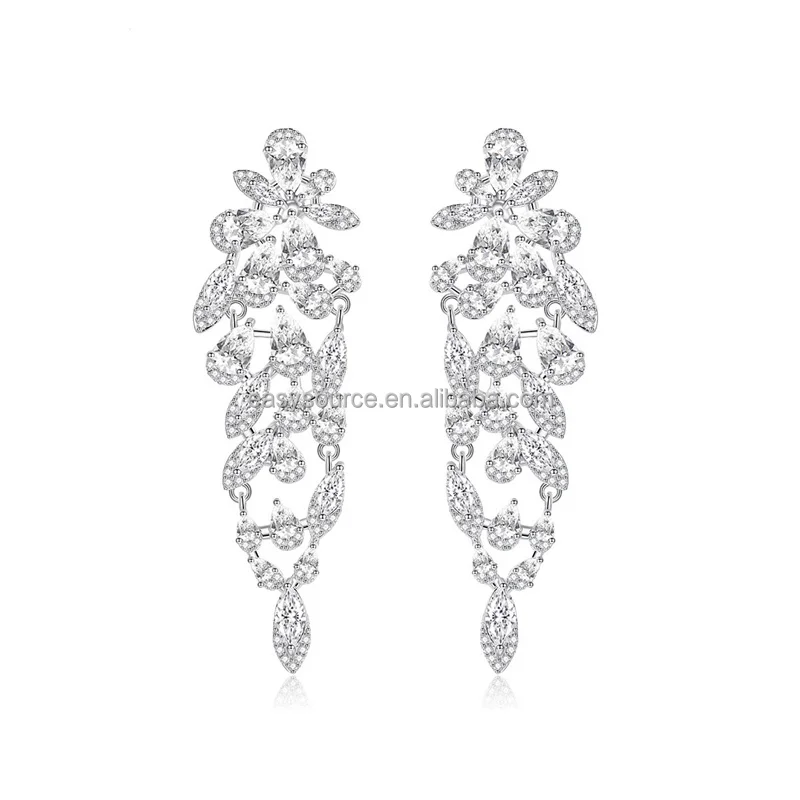 RE6163 Leaves CZ Stone Earrings for Women Silver Color Fashion Zircon Earrings Wedding Accessories Jewelry