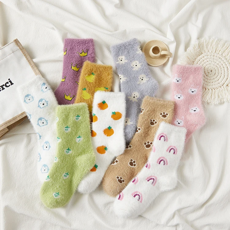 Ins Fashion Pattern Women Thermal Socks Animal Fluffy Coral Velvet Cozy Socks Warm Crew Socks for Sleeping
